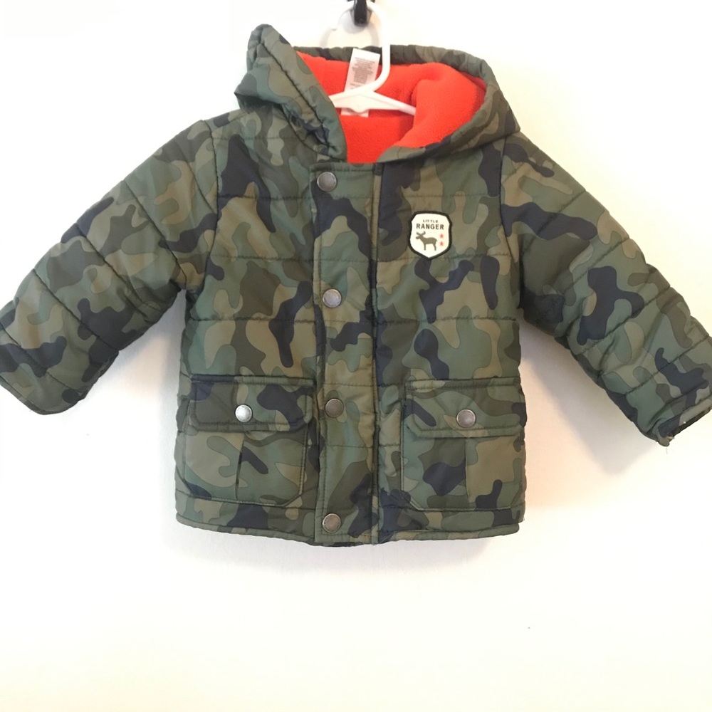 Little Me Puffer Jacket Camo 18 M Green Orange - Picture 1 of 16